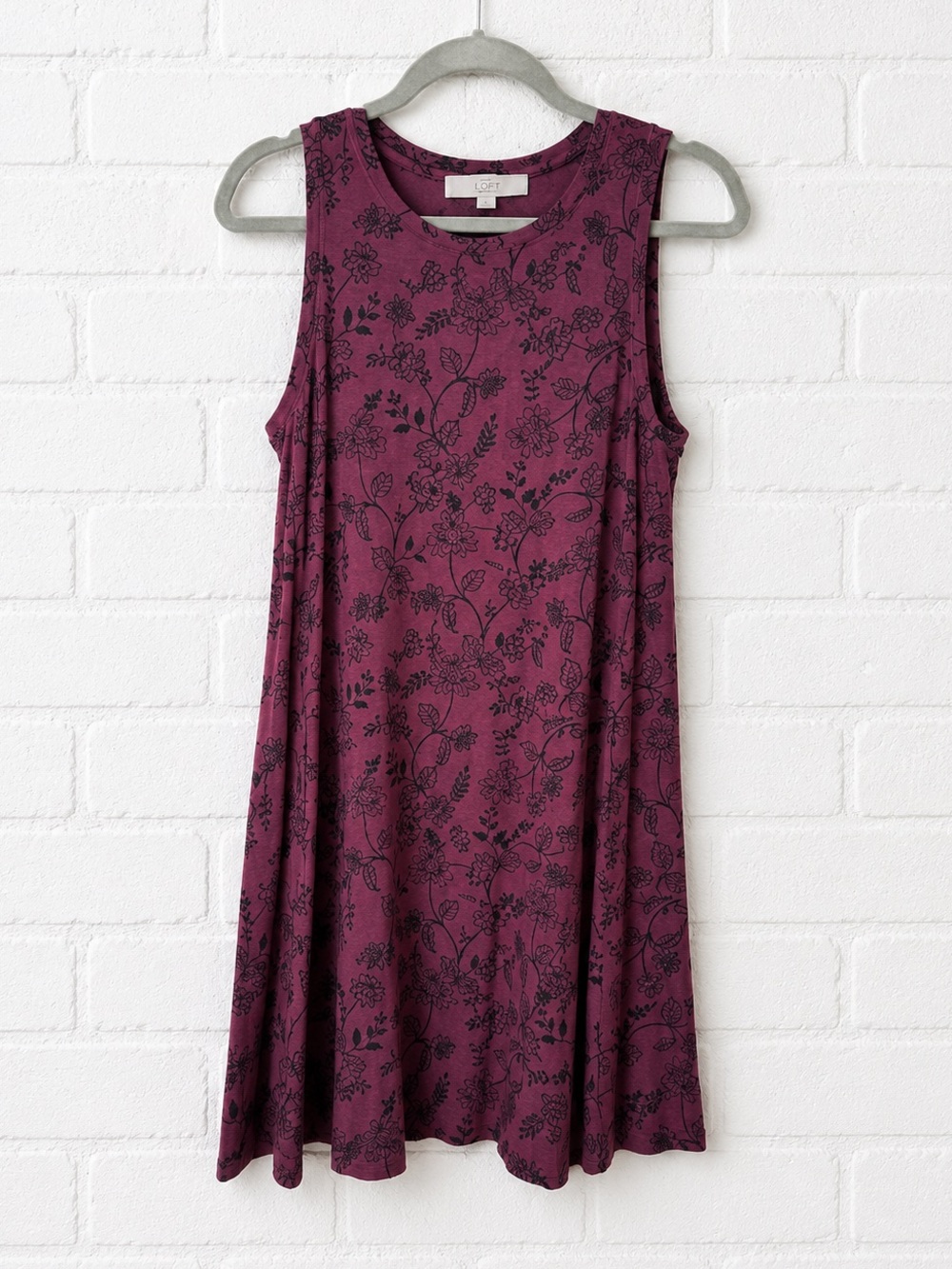 LOFT Plum Floral Sleeveless Swing Dress